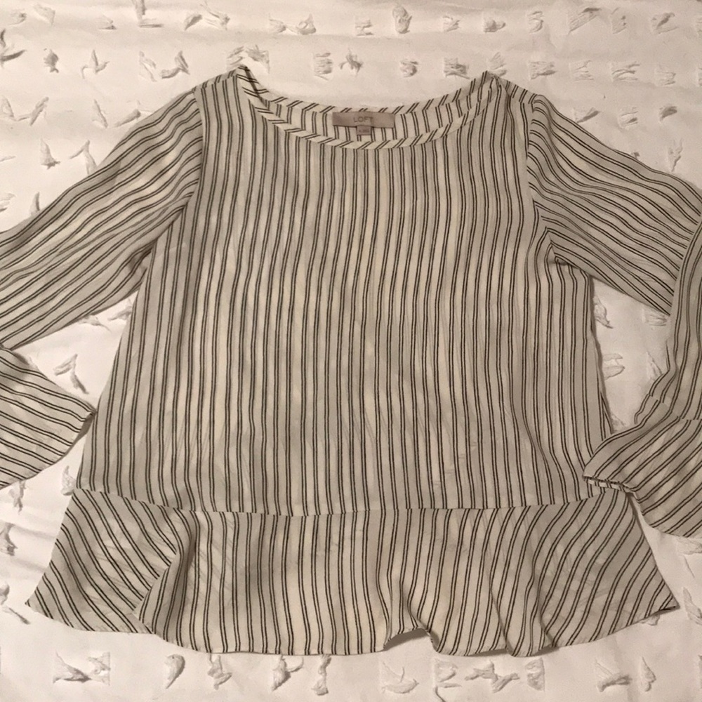 Loft flutter sleeve ruffle back striped blouse